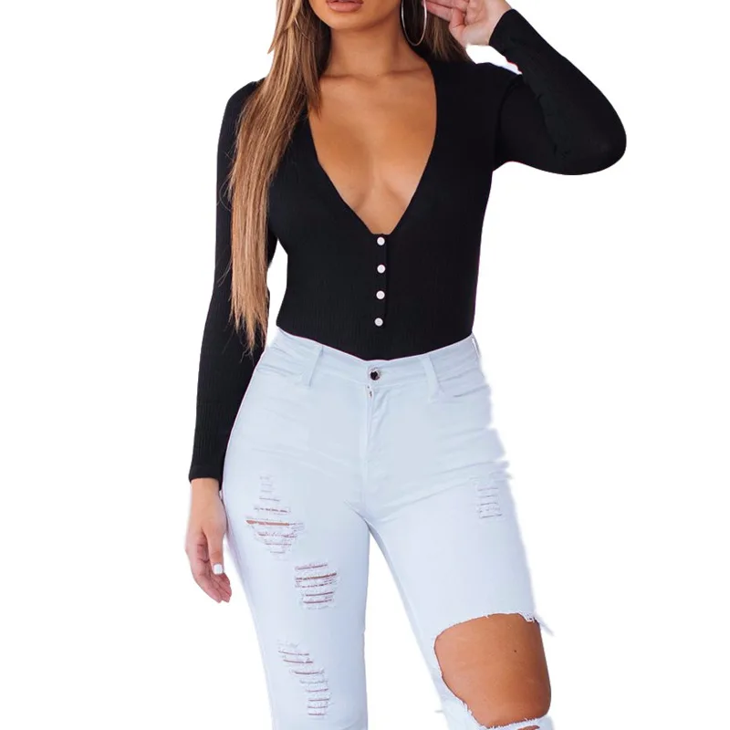 

XUXI Women, Bodysuits, Summer 2021, Sexy, Jumpsuits, Long Sleeves, Thread, V-neck, Jumpsuit, E259