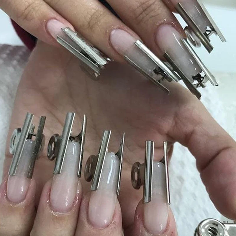 6Pcs / Set Stainless Steel C Curve  Nail Clips Multi Function Clip Tweezers for Fiberglass Acrylic Nails Manicure Tools images - 3