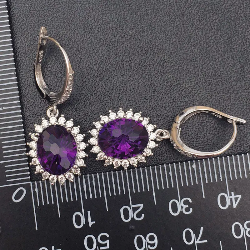 Женские серьги из серебра 925 пробы с аметистовым кварцем 8 х10 мм|Серьги-подвески| |