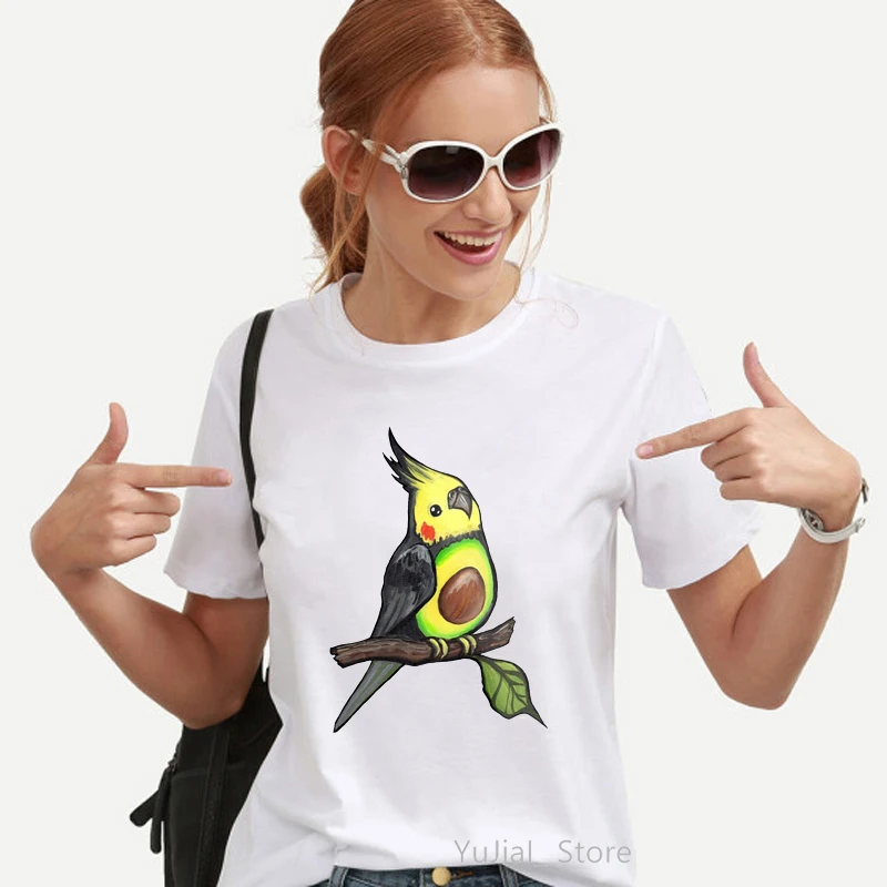 

Watercolor Cockatiel Parrot Bird Print Women'S T-Shirt Funny Avocado T Shirt Femme Harajuku Kawaii Clothes White Tshirt Female