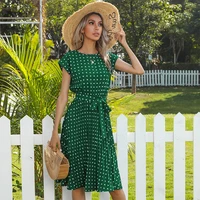 2021 new summer polka dots sleeveless pleated dresses for women high waist commute elegant office lady dinner party clothes