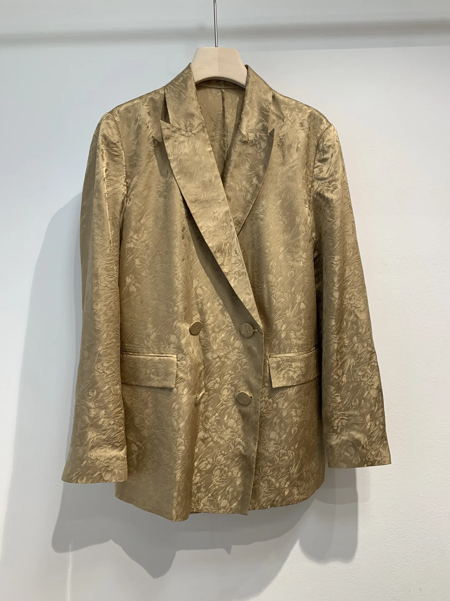 

New Ladies High 2021 Quality Fashion Long Sleeve Lapel Jacquard Silk Suit 0313