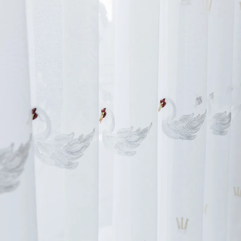 Pastoral Mesh Fabric Goose Embroidered Tulle Curtains for Bedroom Living Room Simple White Sheer Window Screens Kitchen Custom | Дом и сад