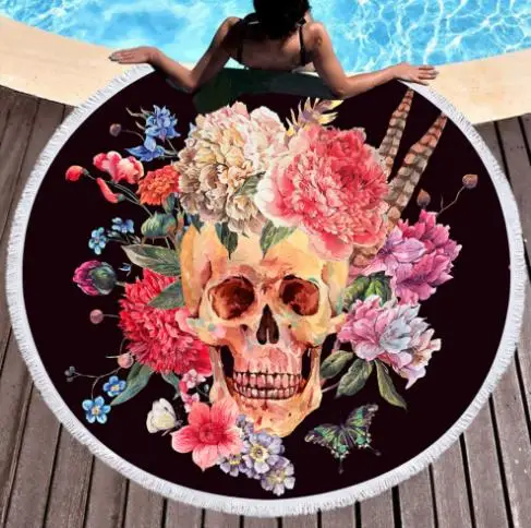 Модное круглое банное полотенце в стиле хиппи с черепом пляжное кисточкой из