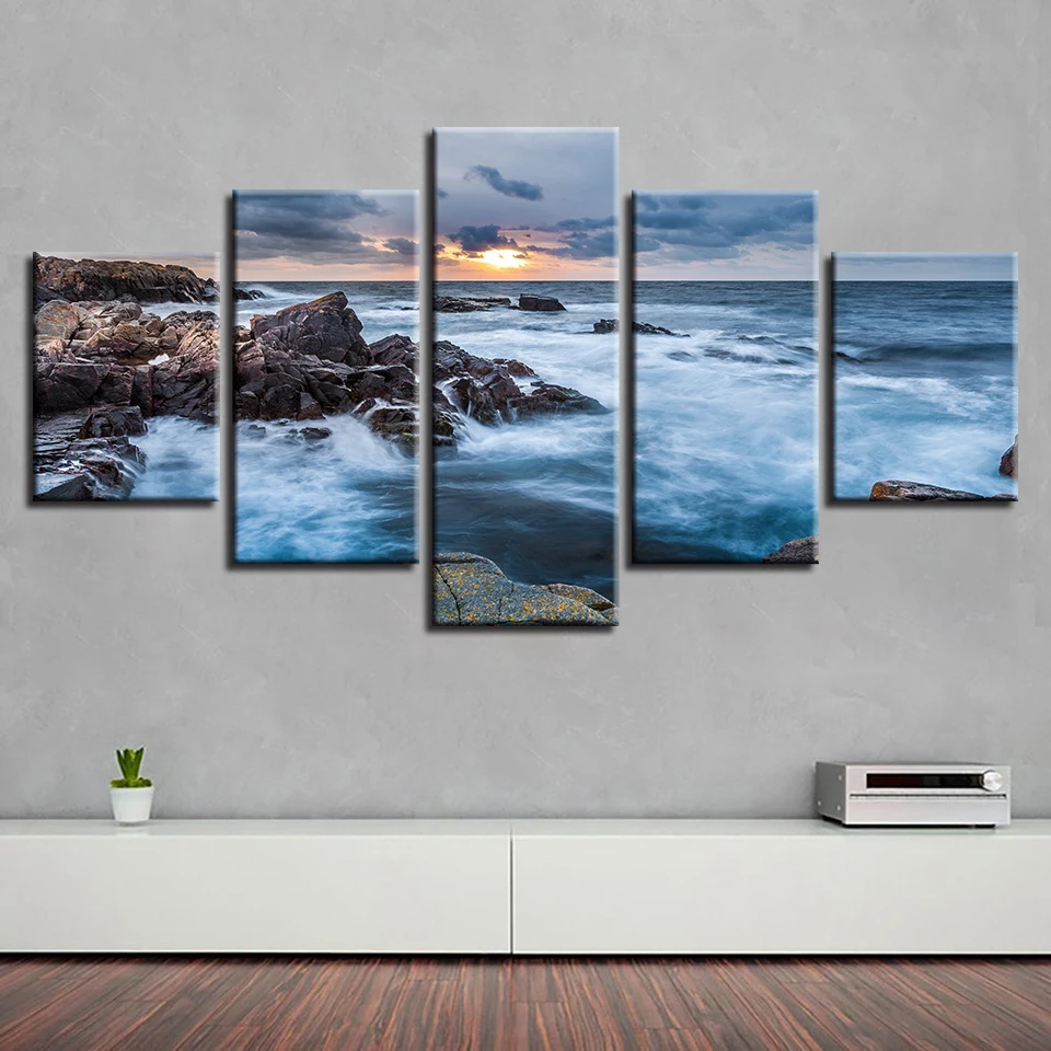 Пейзаж с изображением моря пляжа восход на океане Маяк Тропический 5 шт.