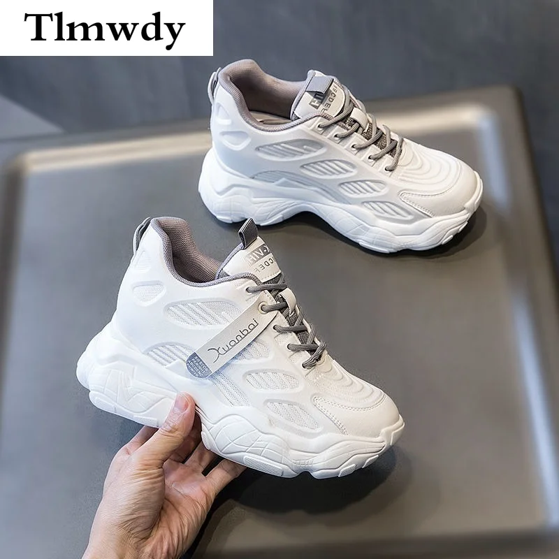 

2021 Women Chunky Vulcanize Shoes Fashion Spring New Platform Shoes Breathable Mesh Sneakers Lace-up White Women Casual Shoes