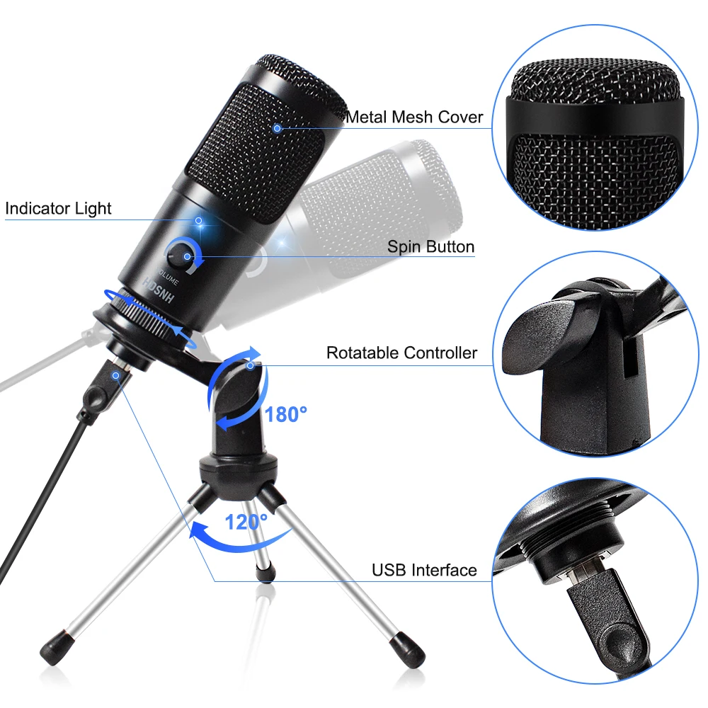 usb microphone condenser d80 recording microphone with stand and ring light for pc karaoke streaming podcasting for youtube free global shipping