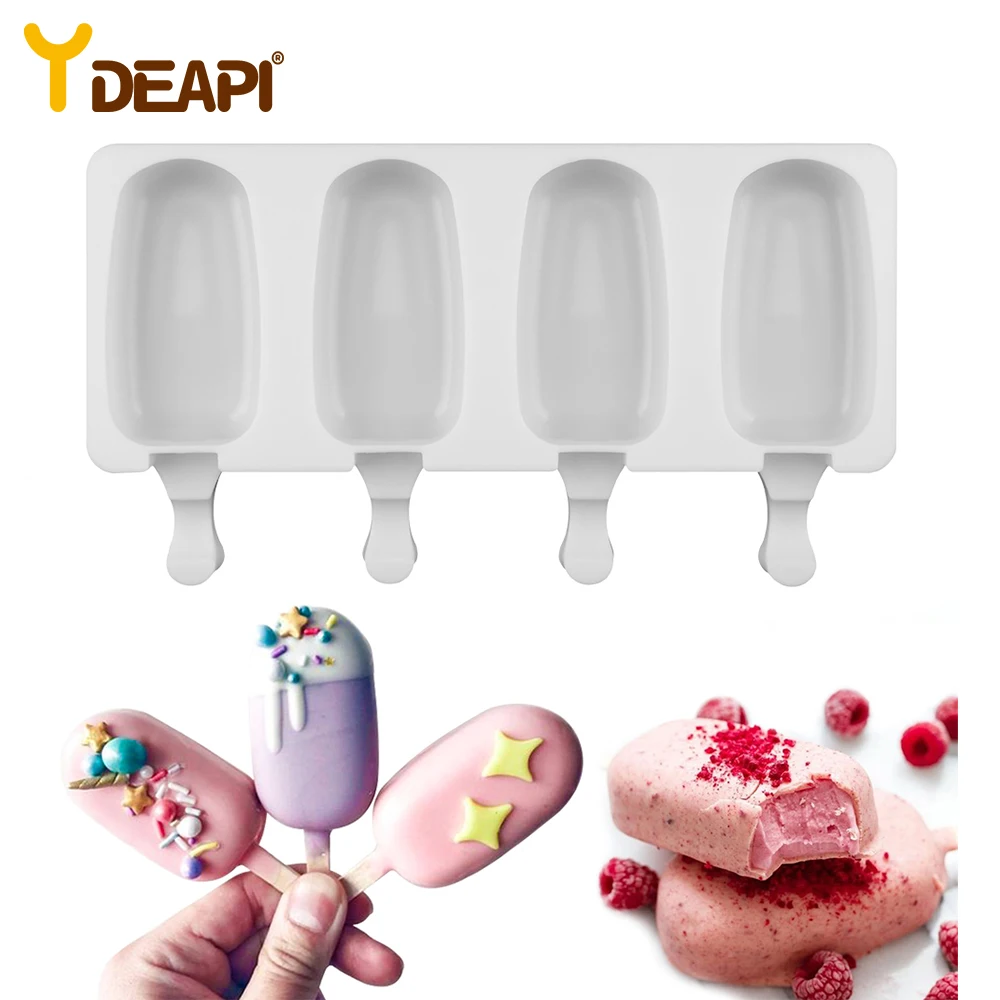 

YDEAPI 4 Cell Big Size Silicone Ice Cream Mold DIY Homemade Dessert Freezer Fruit Juice Ice Pop Maker Mould