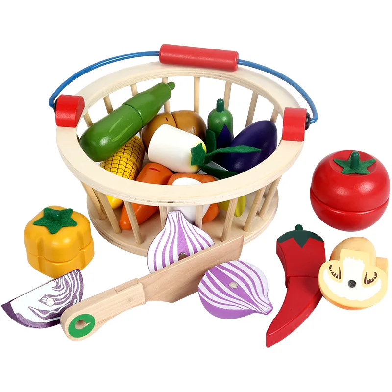 12Pcs Magnetic Wooden Fruit and Vegetable Combination Cutting education puzzle cognitive toys Set Pretend Play Simulation Basket - купить по