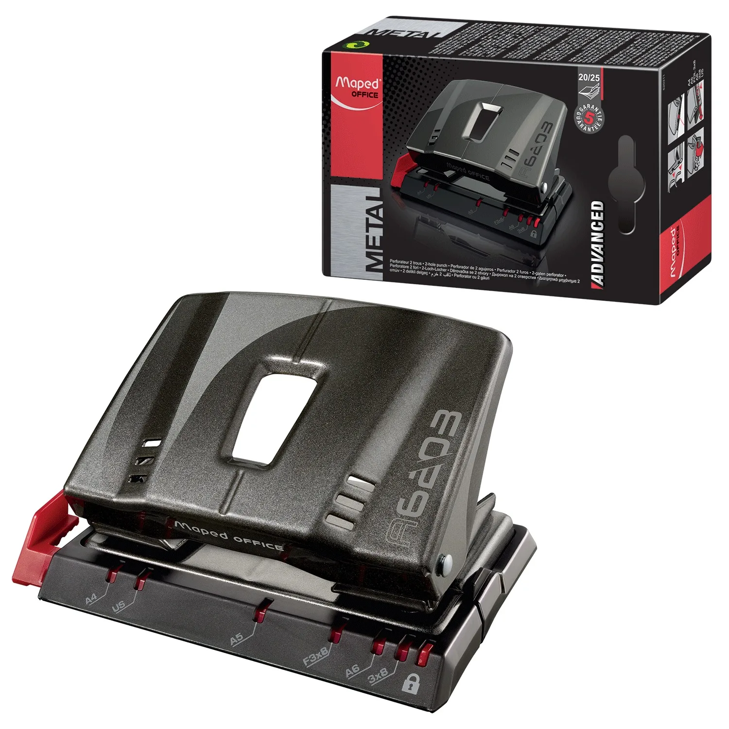 Дырокол MAPED (Франция) &quotAdvanced Metal&quot металлический средний на 25 листов темно-серый