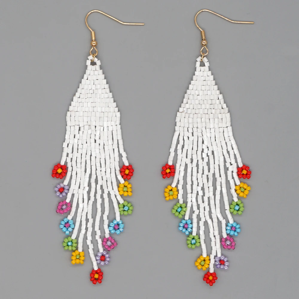 

Go2BoHo Women's Fashion Jewelry Beaded Tassel Multicolored Daisy Flower Dangle Earrings for Women Fringed Drop Earings Ear Rings