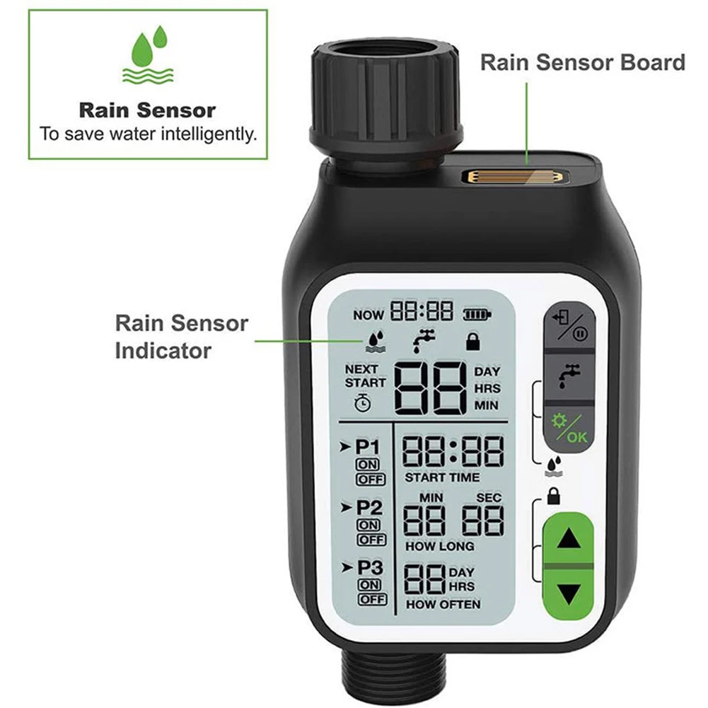 

Lawn Controller With Rain Sensor Device Outdoor Adjustable Waterproof Home Garden Water Timer Automatic Irrigation Tool