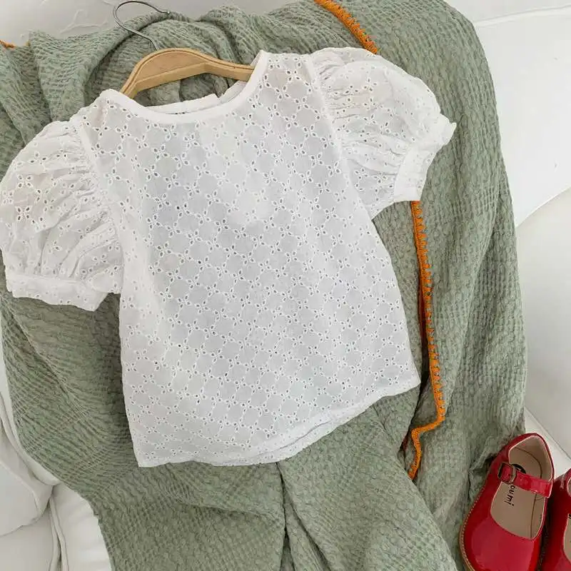 Летняя коллекция 2020 года корейские рубашки для девочек с вырезами хлопковый топ