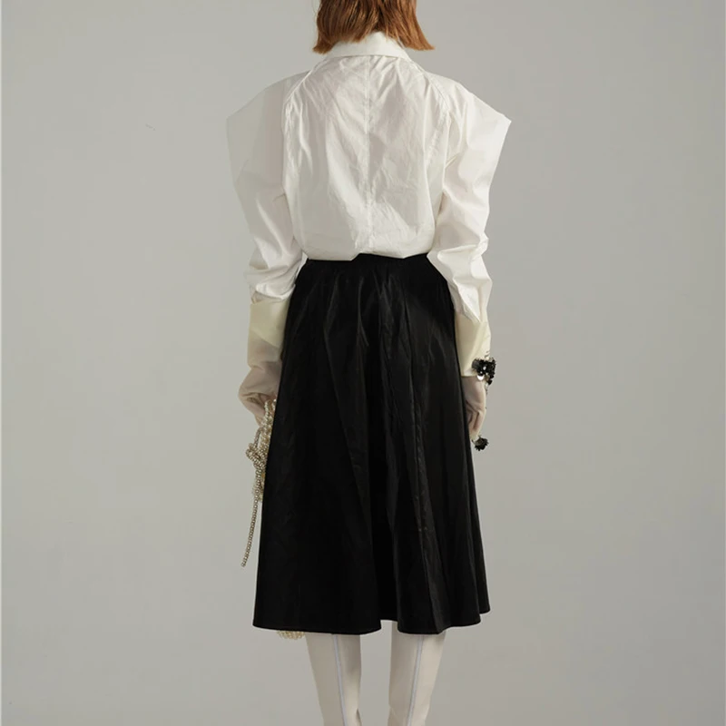 

VGH Casual White Shirt Female Lapel Long Sleeve Solid Minimalist Loose Blouse Female Fashionable New Clothing 2021 Spring Tide