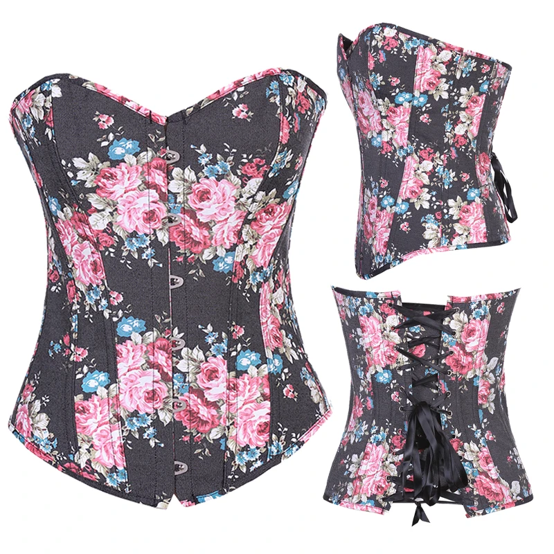 

Fiber Win Summer Gothic Clothes Flower Corset Fashion Bustier Tops Slimming Plus Size Beach Style Party Suit Wholesale Cheap
