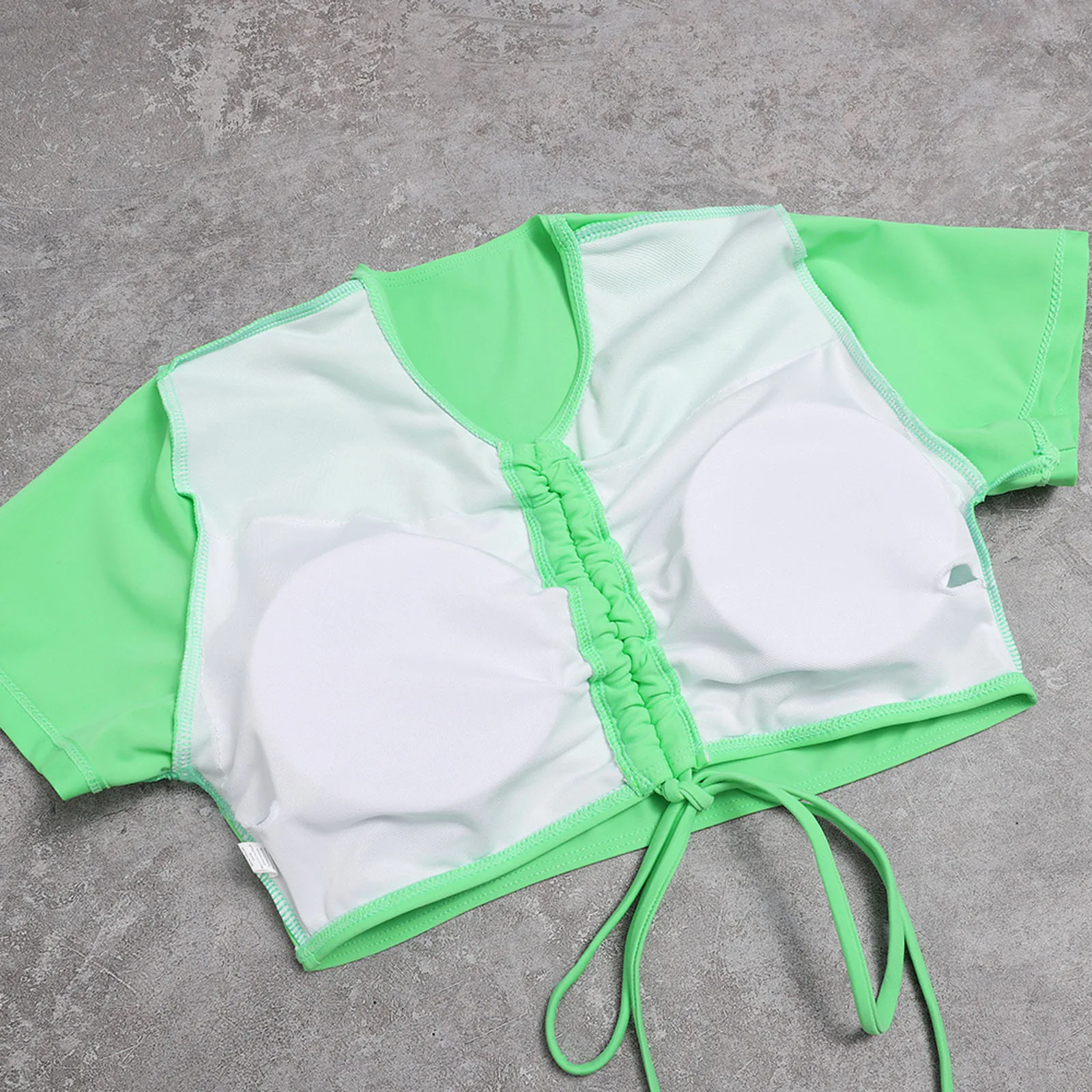 

Feamle Sexy Solid Color Push Up Short Sleeve Swimsuit High Cut Lace Up G-string Thong Bikini Two Piece Beachwear Badeanzug 1209