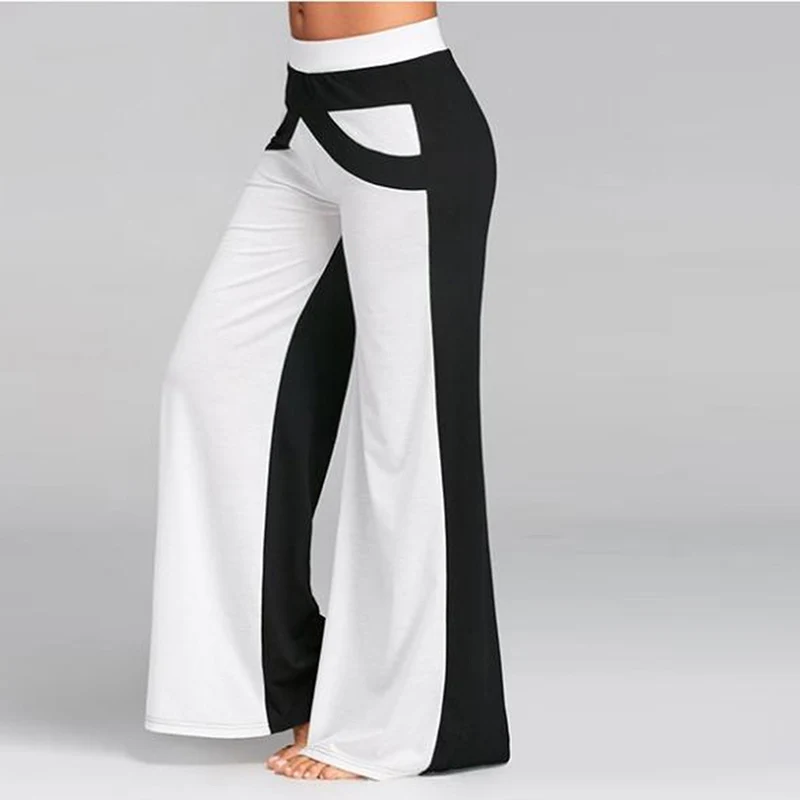 

Patchwork Boot Cut Pant High Waist Elastic Wide Leg Pants Fitness Loose Running Dancing Yoga Pant Sport Workout Streetwear