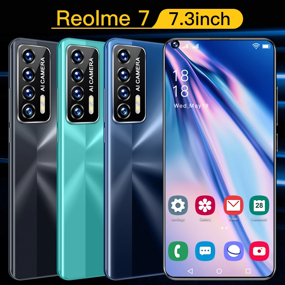 

Reolme7 16GB 512GB 32PM 50PM 7.3 Inch Global Version Smartphone 6800mah Face ID Android 11 Snapdragon 888 10 Core Cell Phones
