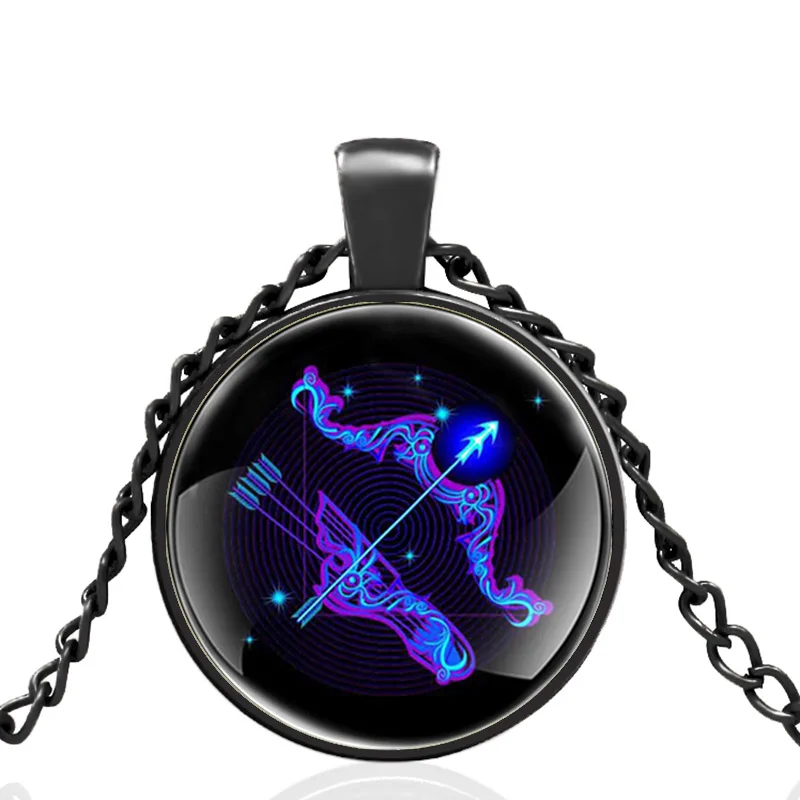 12 созвездий Стрелец черный стеклянный купол модное ожерелье с подвеской для
