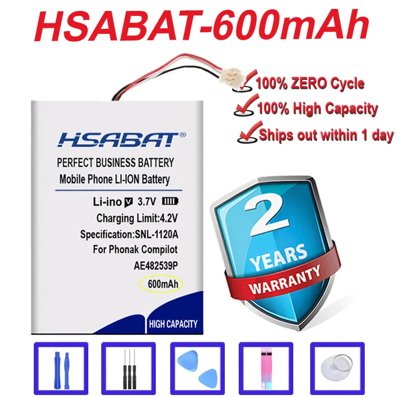 Топ бренд 100% Новый 600 мАч AE482539P Аккумулятор для Phonak Compilot аккумулятор 3 провода в