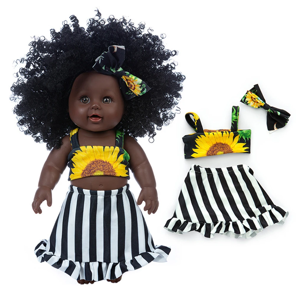 

With Clothes Cute Lifelike Reborn Baby African Toddler Children Soft Gift DIY Movable Black Girl Doll Playmate Kids Toy Fun