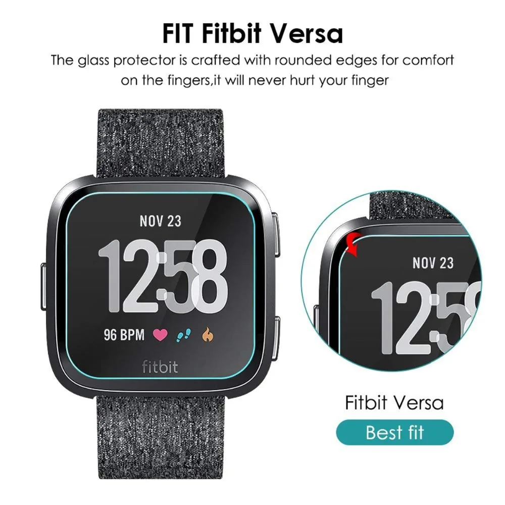 

SOONHUA 1/2PCS Full Cover 3D HD Tempered Glass Anti-scratch Protective Screen For Fitbit Versa Smart Watch