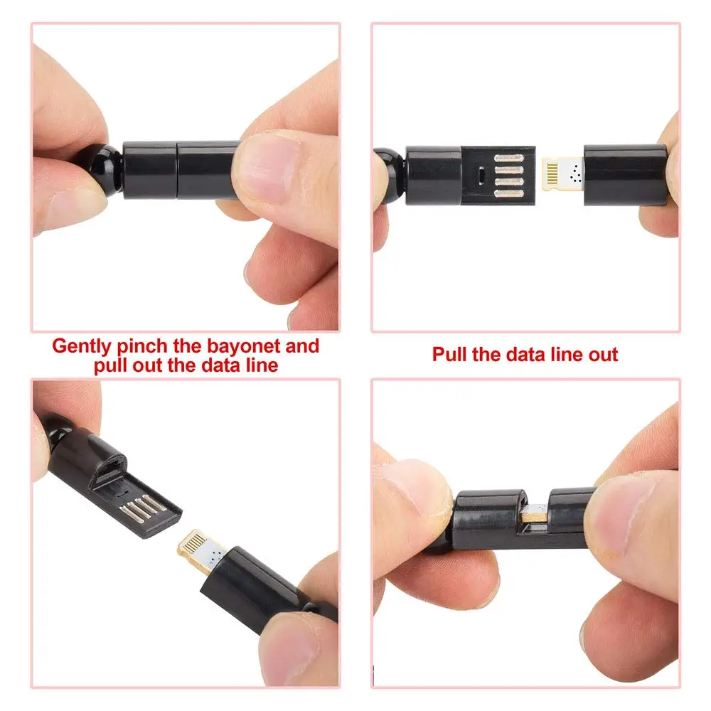 Usb зарядный кабель браслет черный прочный кожаный плетеный портативный