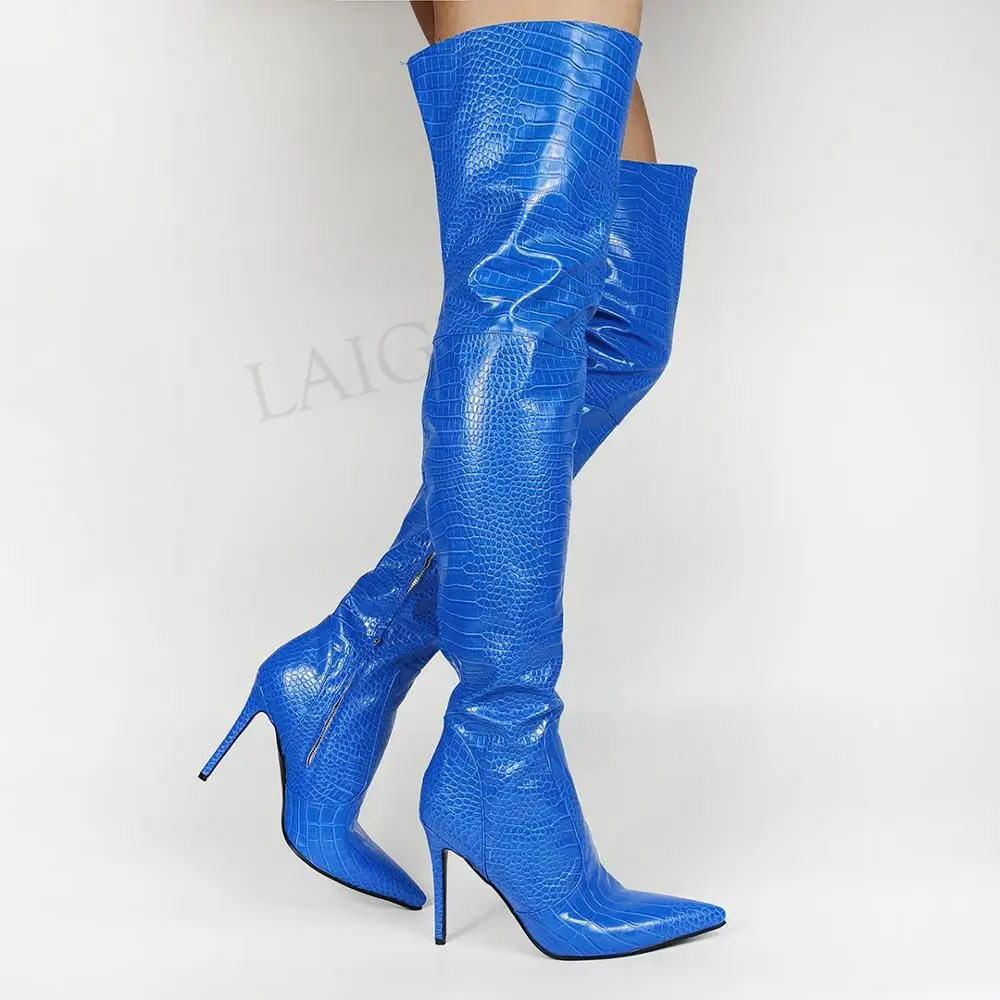 Женские сапоги до бедра на высоком каблуке-шпильке с боковой молнией большие