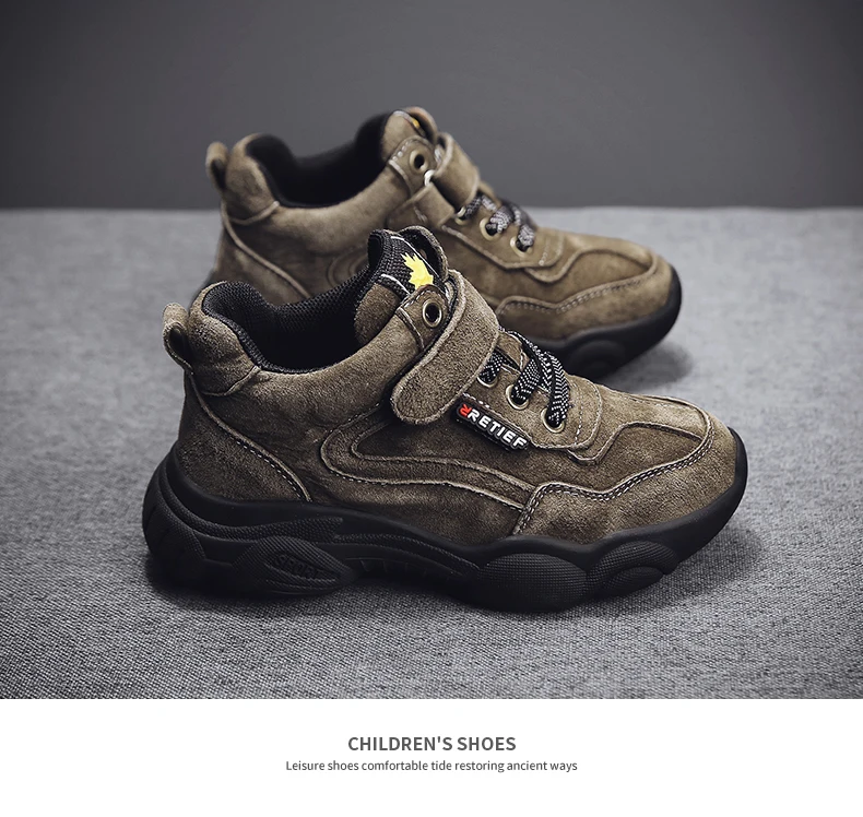High quality leather outdoor sports boys shoes comfortable Velcro casual shoes