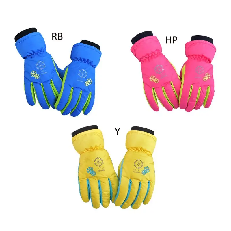 

Kids Children Snow Ski Gloves Winter Waterproof Thicken Thermal Lining Wrist Warmer Snowflakes Print Non-Slip Mittens with R58B