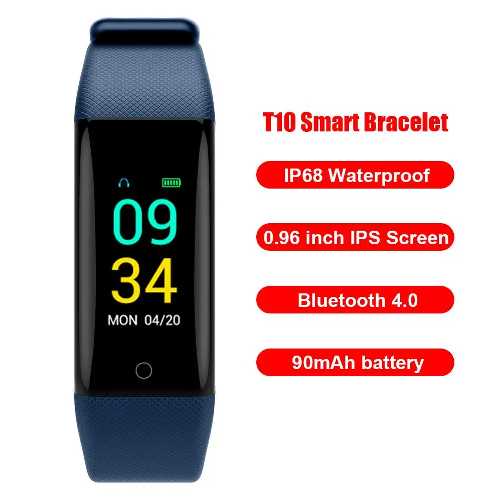 

T10/M4 Smart Bracelet IP68 Waterproof 0.96 Full View Color Screen 90mAh Stopwatch Heart Rate Monitor Message Push Smartband