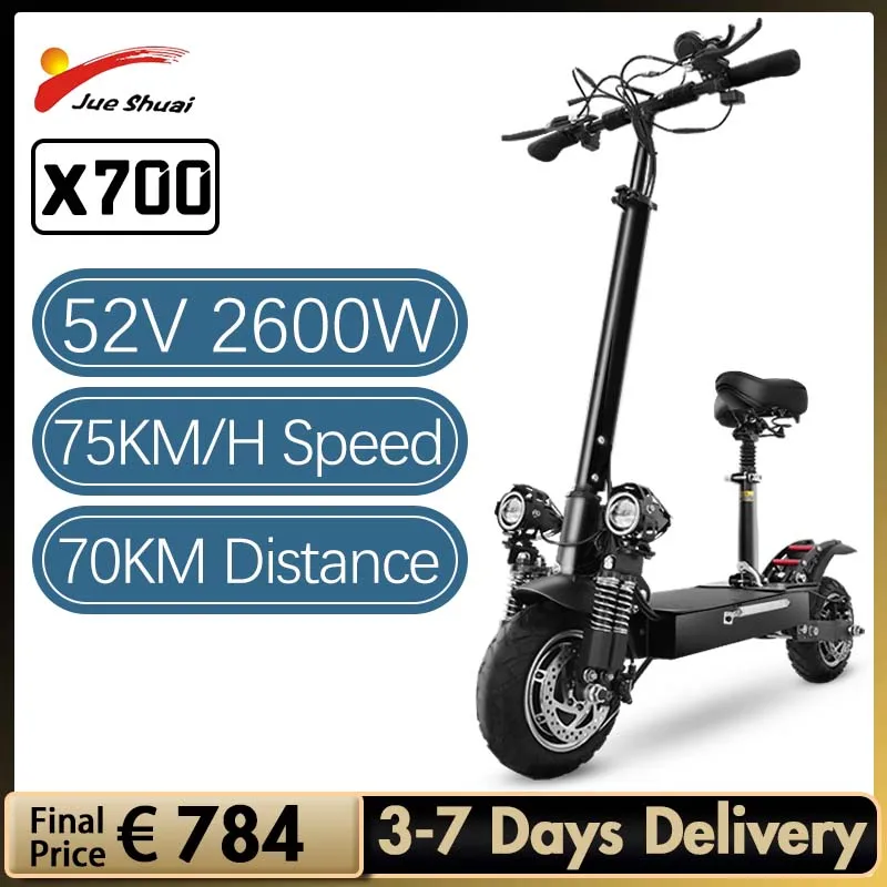 

Электрический скутер Jueshuai X700, 52 в, 2600 Вт, двойной мотор, мощный электрический скутер 75 км/ч, максимальная скорость E, скутер 70 км, большой радиу...
