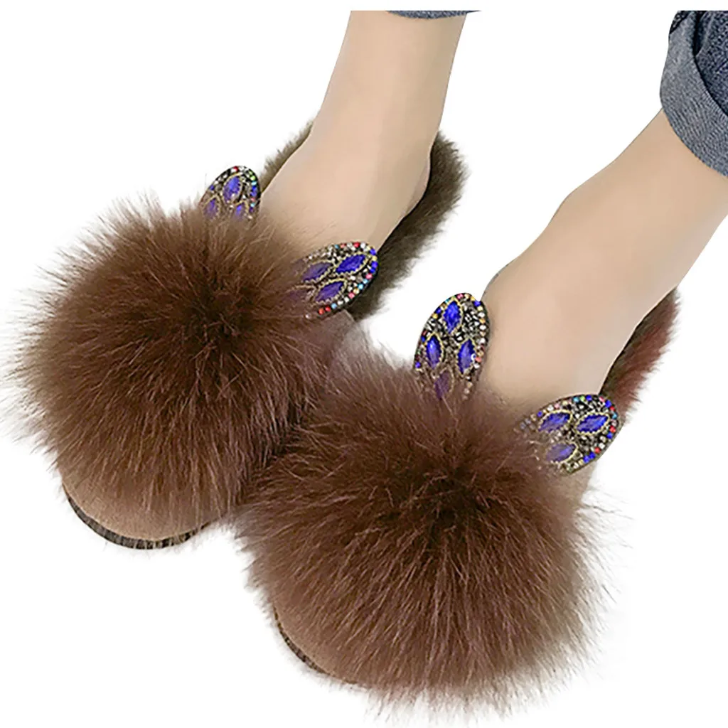 Тапочки с кроличьими ушками женские зимние домашние тапочки пушистым мехом
