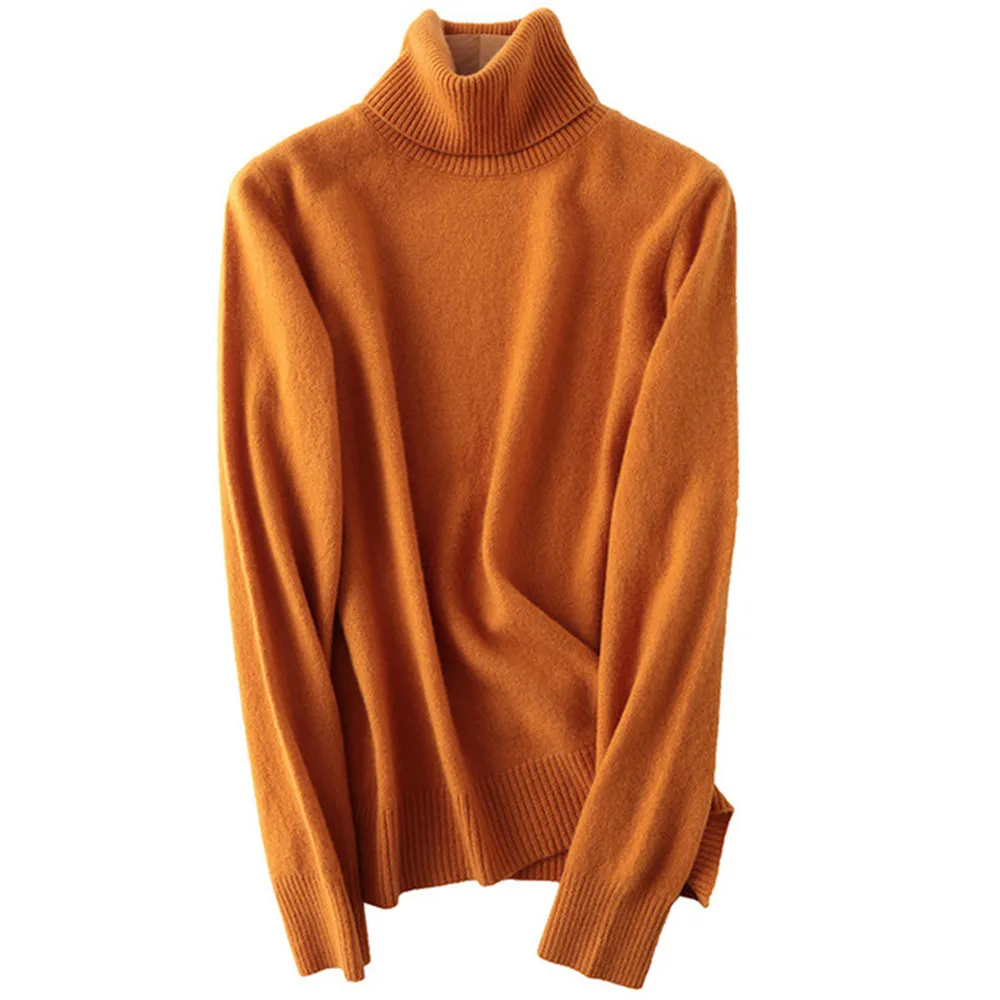 

100% Merino Wool Women Turtleneck Sweater Autumn Winter Warm Soft knitted Pullover Femme Jumper Women Cashmere Sweater