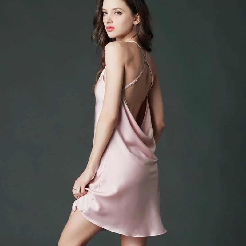 

Silk Dress Women Sexy Sleepwear Nightgown Woman Summer Light Dresses Backless Nightdress Sundresses Nightwear Nightie
