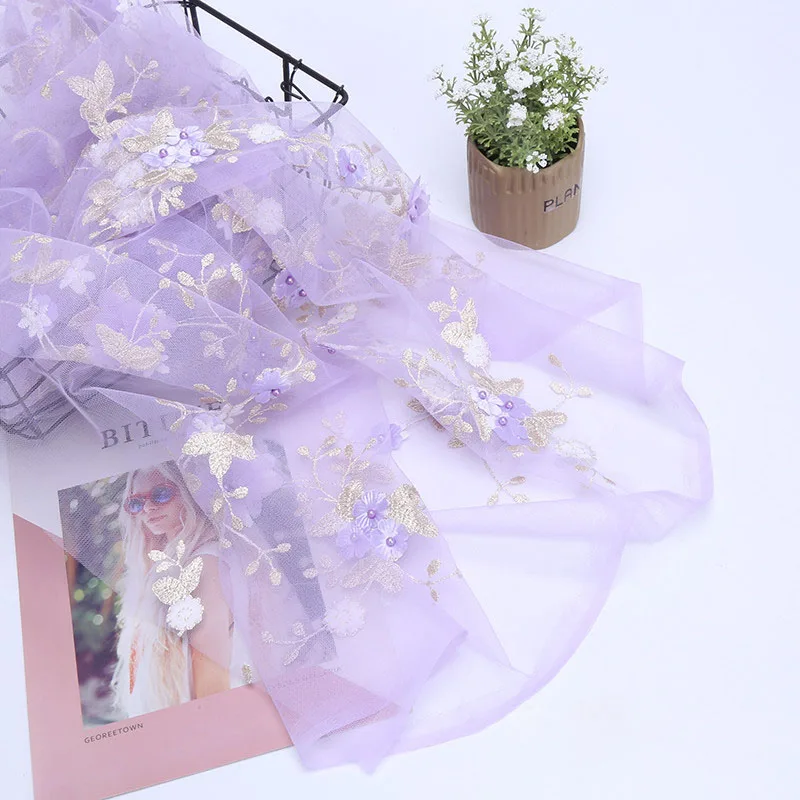 Высококачественная Тюлевая кружевная ткань с цветочным принтом для платья