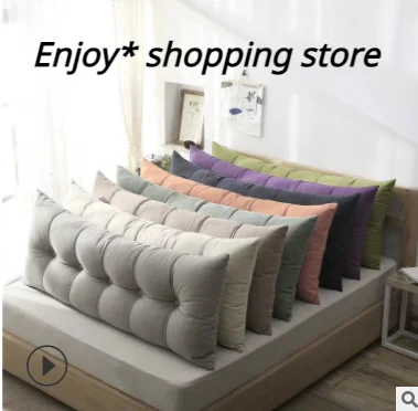 

Washable 100% Cotton Long Bedside Pillows with Filling Solid Simple Pillow Single Double Home Cushion for Sleeping