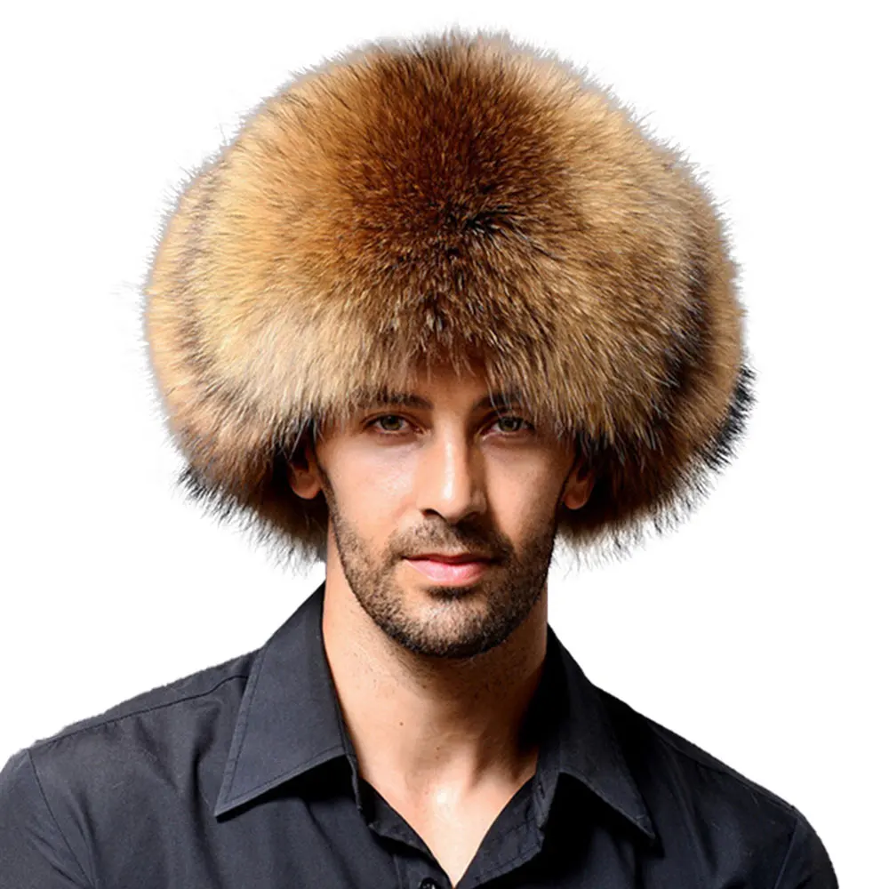 High Quality Mens Real Rabbit Fur Winter Hats Lei Feng hat With Ear Flaps Warm Snow Caps Russian Hat Bomber Cap