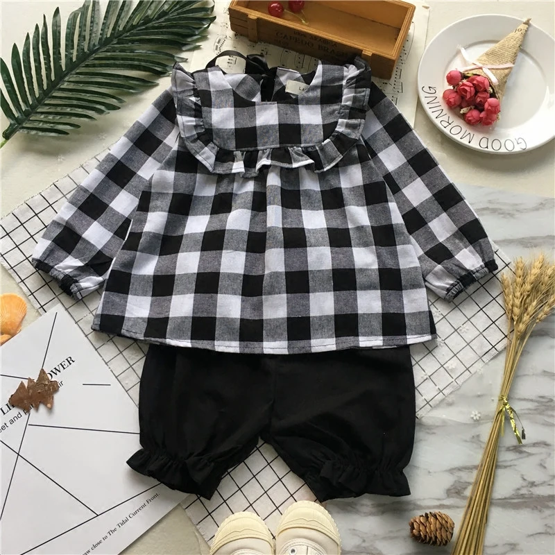 

Tonytaobaby Summer New Baby Girl Bow Plaid Suit Lady Style Kids Clothes
