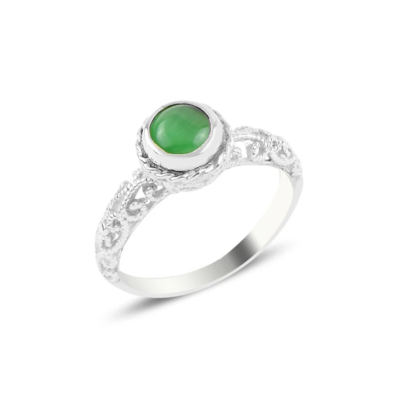 

Серебряное зеленое обручальное кольцо Silverlina с кошачьим глазом