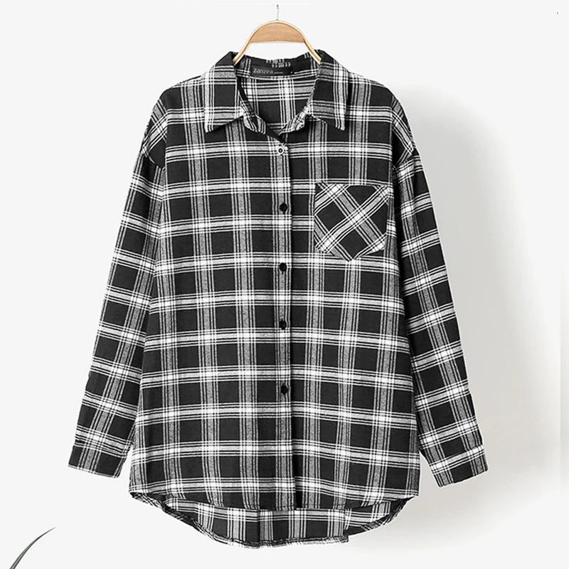 

Oversized ZANZEA Women Vintage Plaid Shirts Blouse 2022 Spring Autumn Harajuku Long Sleeve Tops Casual Loose Blusa Femininas