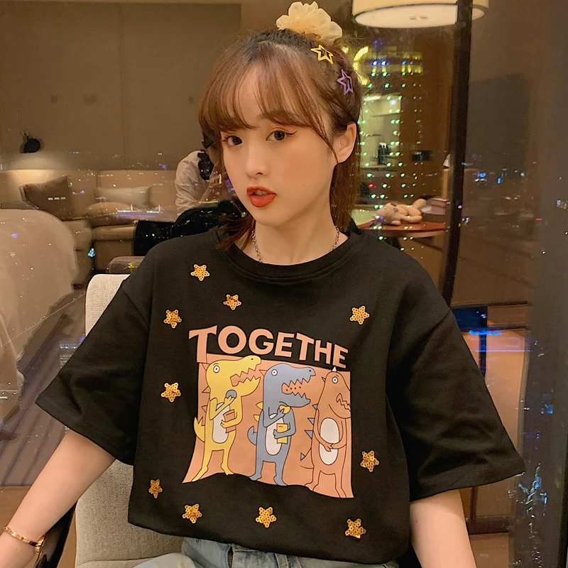 

Hong Kong Style Chic Short Sleeve T-shirt Women's Summer 2021 New Korean Style Loose Ins Trendy Harajuku Style for Students Half