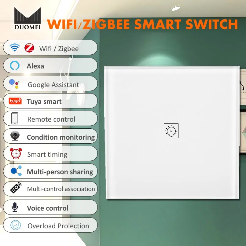 Умный выключатель света x86 стеклянная сенсорная панель голосовое управление Wi