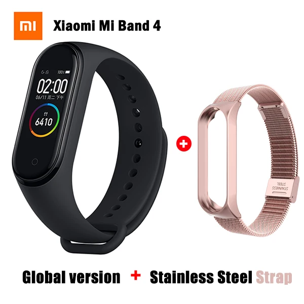 GB Rose Pink Оригинальная глобальная версия, Xiaomi mi, браслет 4, фитнес, пульсометр mi Band 4, китайская версия, смарт-браслет и подарочный ремешок - Цвет: GB Rose Pink