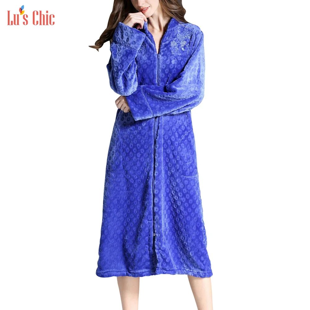 Халат-кимоно Женский флисовый на молнии спереди теплый | Женская одежда