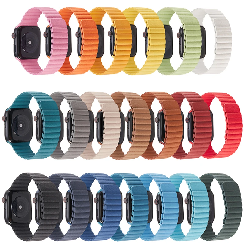 Ремешок кожаный для Apple watch Band 44 мм 40 38 42 магнитный браслет наручных часов iWatch Series 6