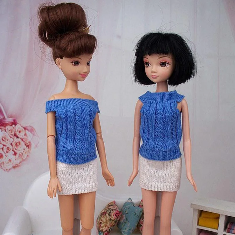 Трикотажная одежда с открытыми плечами свитер юбка платье для куклы Барби наряды