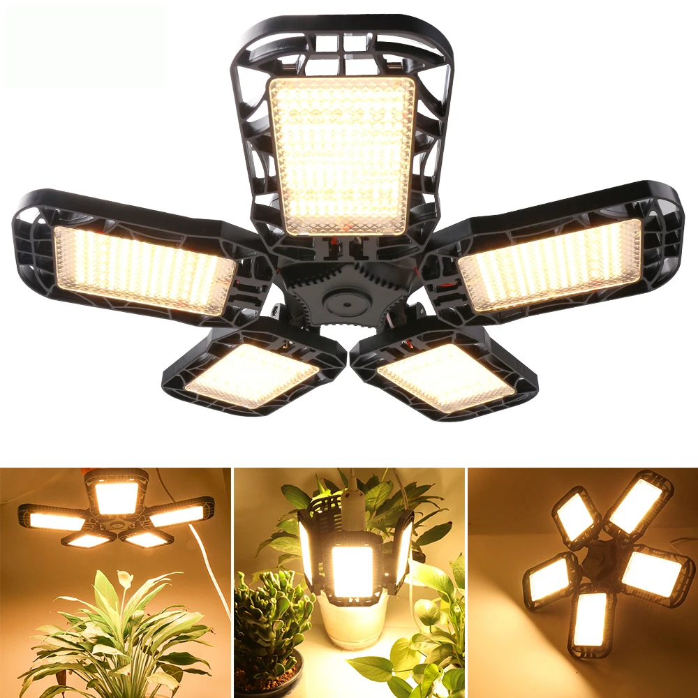 

E27 5-Wing 300W Foldable Warm White LED Grow Light Black Shell 780pcs Chips Indoor Plant Vegetable Fruit Phyto Bulb