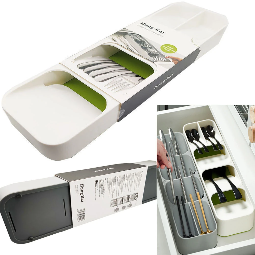 

Plastic Cutlery Knife Block Holder Drawer Fork Spoons Storage Box Cabinet Tray Kichen Organizer Utensils Divider Drawer Tools