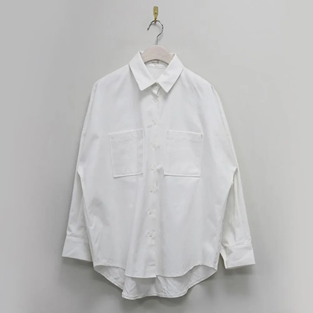 

Double Pockets Turn-down Collar Cotton Women's Blouse Casual Loose Female Blouse Spring Elegant Long Sleeve Female Shirts